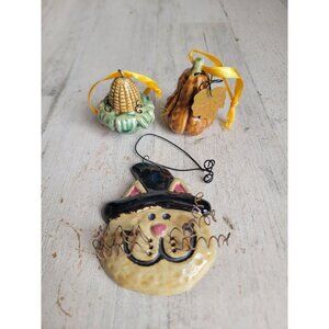Vintage ceramic Halloween cat squash corn fall ornament farm home decor